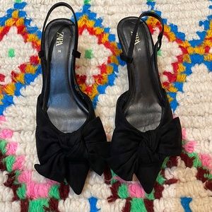 Zara Kitten Heel Bow Slingbacks (38)
